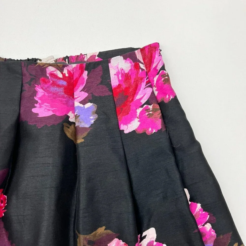 CB Established 1962 Floral A-Line Skirt Pleated Waist Black/Multi Size Large Zip
